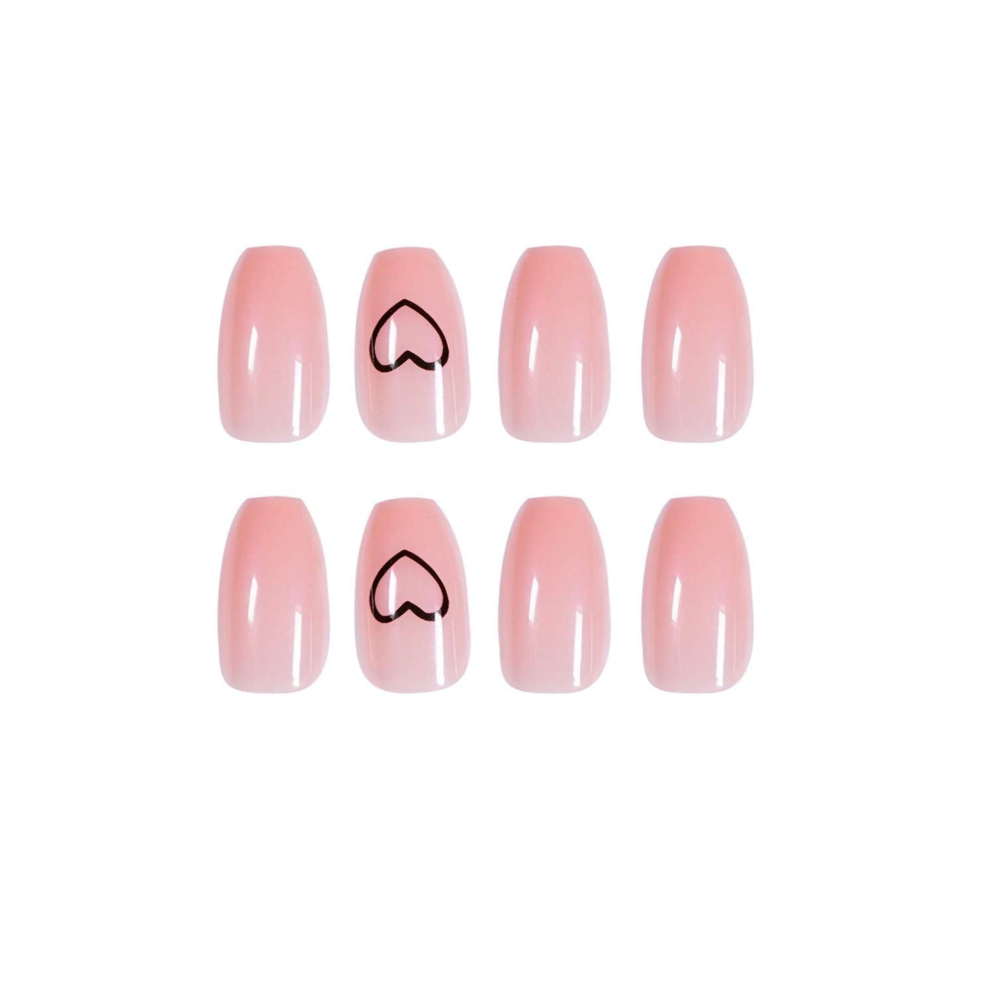 Meschett Nude Pink Heart Press on Nails 24PCS Glossy Full Cover Medium Coffin Artificial Fake Nail Love Style Design Nails for Women and Girls Party Salon