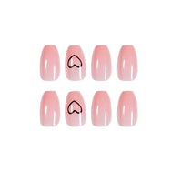 Meschett Nude Pink Heart Press on Nails 24PCS Glossy Full Cover Medium Coffin Artificial Fake Nail Love Style Design Nails for Women and Girls Party Salon