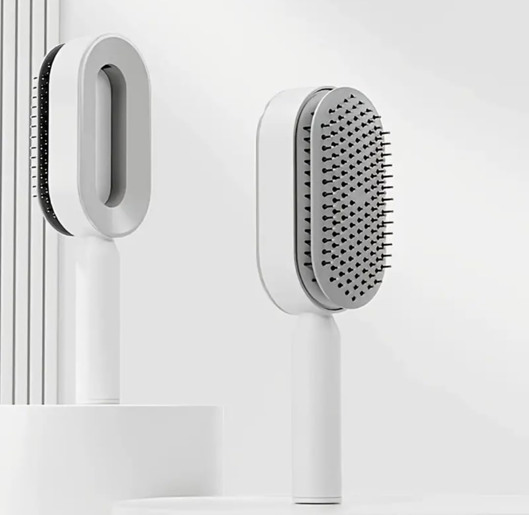 WANWEN Self Cleaning Hair Brush for Women, 3D Air Cushion Massager Brush, Easy Clean Hair Brush, Detangling Anti-Static Brush, Suitable for All Hair Types (White)