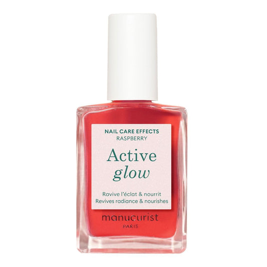 Manucurist Active Glow™ Raspberry Colour-Care Hybrid Nail Polish - Vegan & Made in France Ultra-Glowy 2 in 1 Nail Concealer & Care Pink - Nails Care
