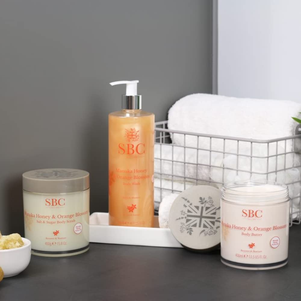SBC Skincare Manuka Honey & Orange Blossom Body Butter - 400ml | Shea Butter And Propolis Body Lotion | Moisturising Body Cream For Dry And Sensitive Skin