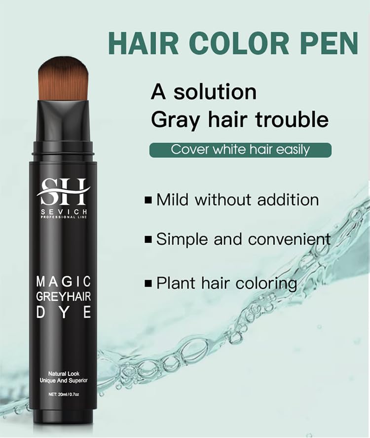SEVICH Grey Hair Dye Brush Pens - Hair Root Touch Up Temporary White Hair Cover for Solon Home 20ml Darkbrown