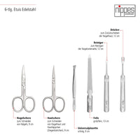 nippes Solingen Nippes Solingen Nippes Premium Line Manicure Set 6 Pieces Stainless Steel Rust and Nickel Genuine Cowhide Leather Case with Zip Fastener Brown
