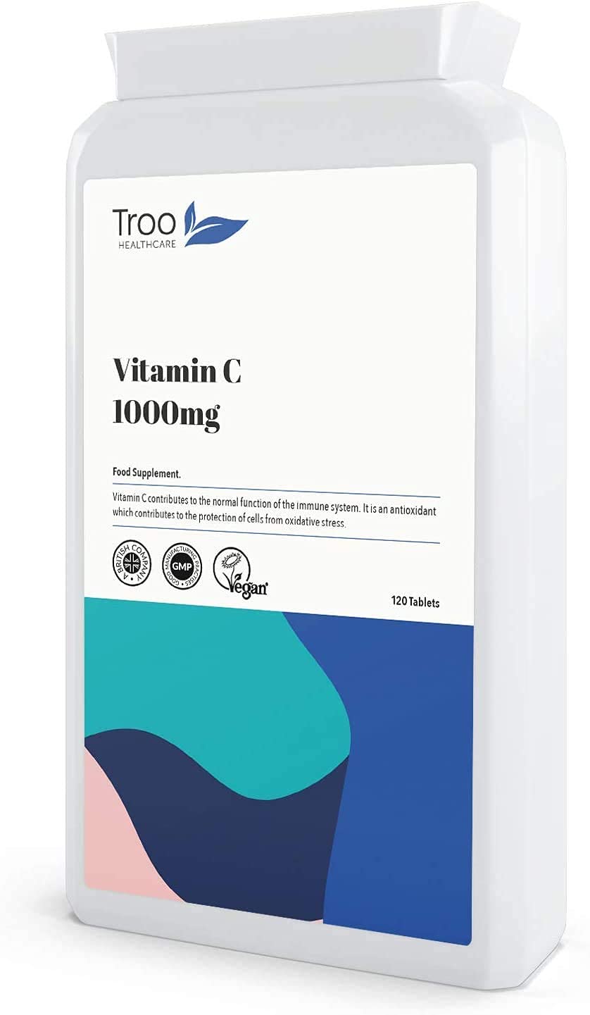 Troo Health Care Vitamin C 1000mg 120 Tablets - High Strength Daily VIT C Supplement - Easy Swallow Coating - Immune and Energy Support