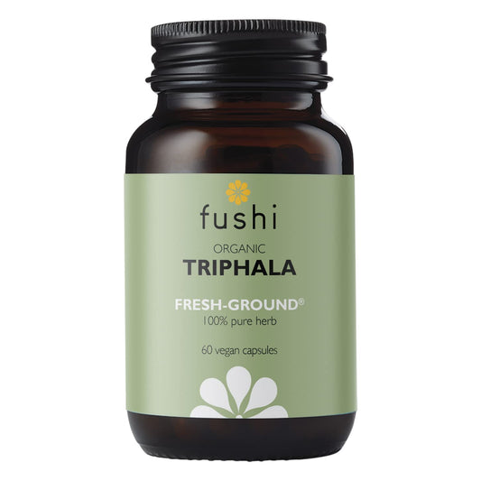 Fushi Organic Triphala Capsules, 60 Caps | Fresh-Ground Whole Food | Body Tonic, Cleansing & Detoxifying the system, Regulating Digestive System | Ayurvedic Medicine| Ethical & Vegan |Made in the UK