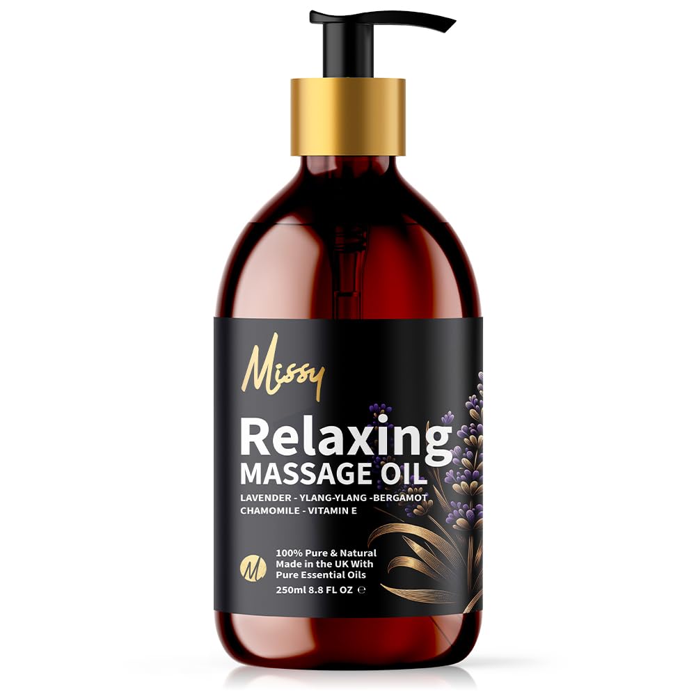 Just Missy Relaxing Massage Oil by Missy - Luxurious Soothing Blend Massage Oil for Date Night with Lavender, Chamomile, Ylang Ylang & Bergamot, Enriched with Vitamin E, Lightweight Grapeseed Oil Base