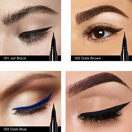 Phoera AQUAPURITY PHOERA® WATERPROOF LIQUID EYELINER PEN BROWN BLACK AND 4 MORE COLOURS SMUDGE PROOF EYE LINER LONG LASTING MAKEUP COSMETICS UK (103 DARK BLUE)