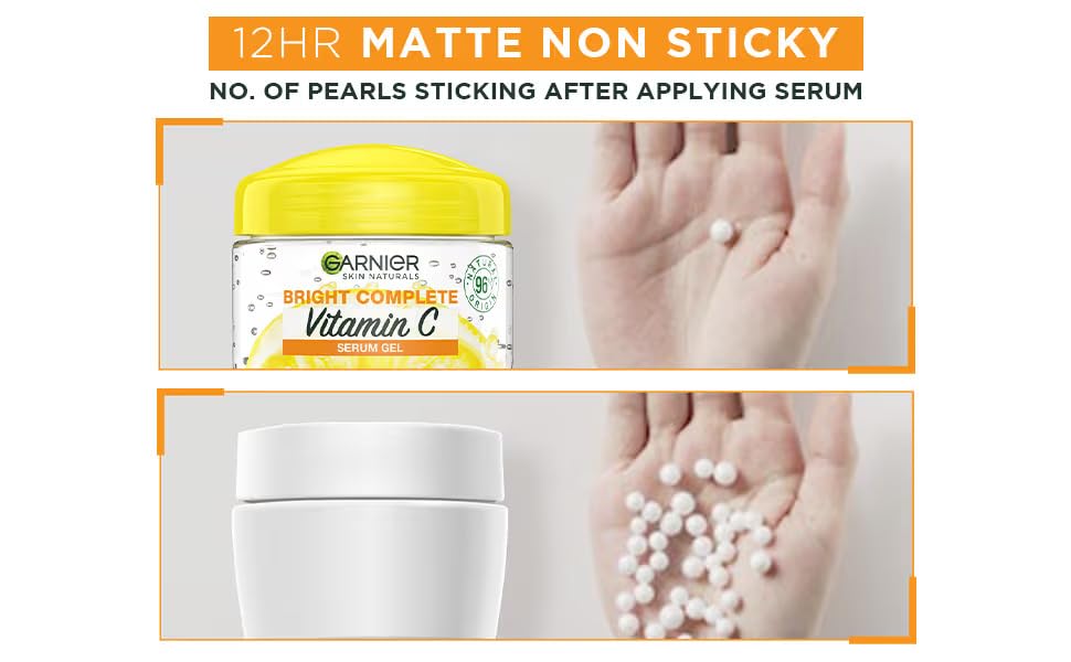 Brightening Moisturiser Garnier, Serum Gel, Infused with Vitamin C and Lemon, For Radiant skin, Garnier Bright Complete Vitamin C, 45g