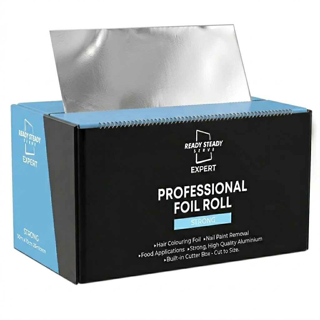 ReadySteadyServe Nail & Hair Silver Foil, Aluminium Hair Foil Roll for Hairdressing and Beauty. Hair Highlighting, Bleaching, Coloring, Salon, Modeling, Cosmetic. Use for gel removal, wraps 30m x 10cm