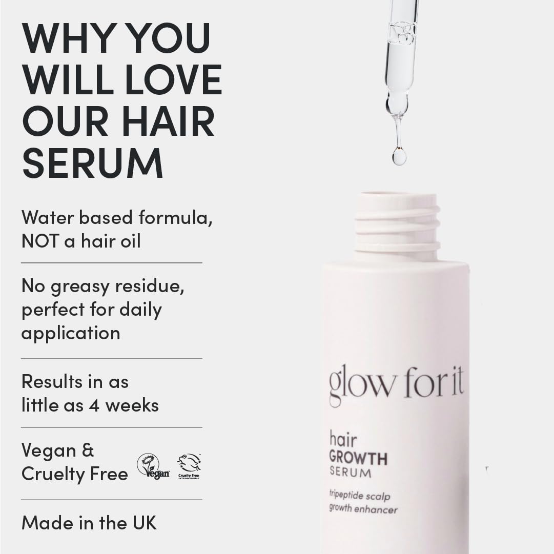 Glow for it Glow For It - Hair Growth Serum 50ml | Promotes Fuller and Thicker Growth | For Thinning, Weak Hair Or Slow Growth | Water Based Serum | Nourishes Scalp Without Greasy Residue