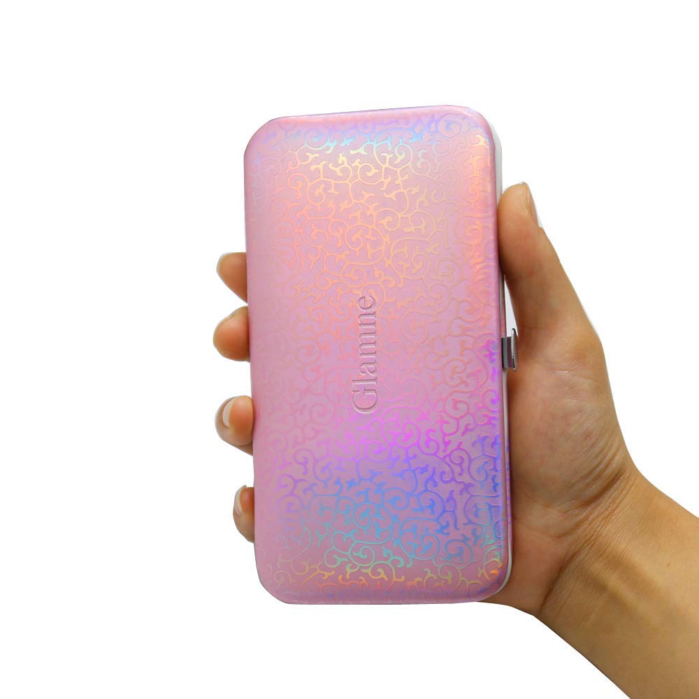 GLAMNE Glamne Manicure Pedicure Set Tools Professional Stainless Steel Nail Care Kits with Holographic Travel Case(Pink)