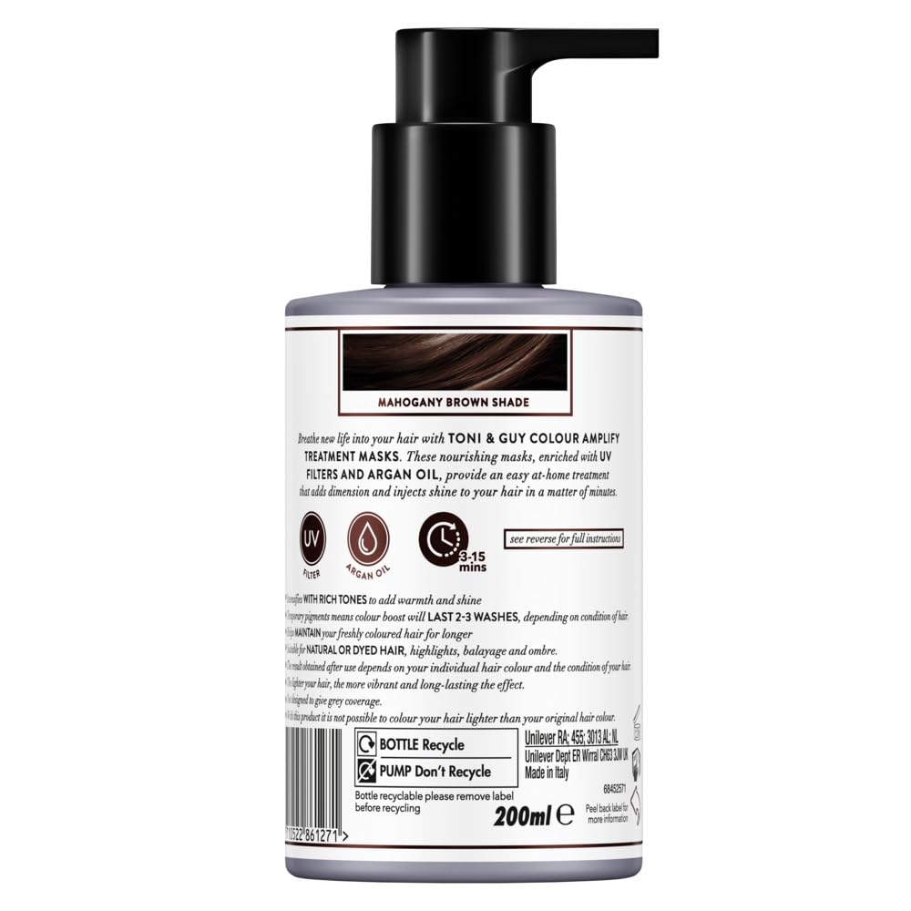 Toni & Guy Mahogany Brown Colour Amplify Hair Conditioning Mask with Temporary Colour Pigments, Argan Oil & UV Protection Filters 200 ml