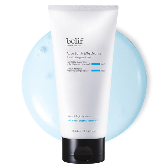 belif Aqua Bomb Jelly Cleanser, Jelly-to-Foam Mild Cleanser with Hyaluronic Acid, Especially For Oily, Combination & Acne-Prone Skin, Korean Skincare (160ml)