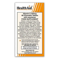HealthAid Vitamin C 500mg - Chewable - 60 Vegetarian Tablets