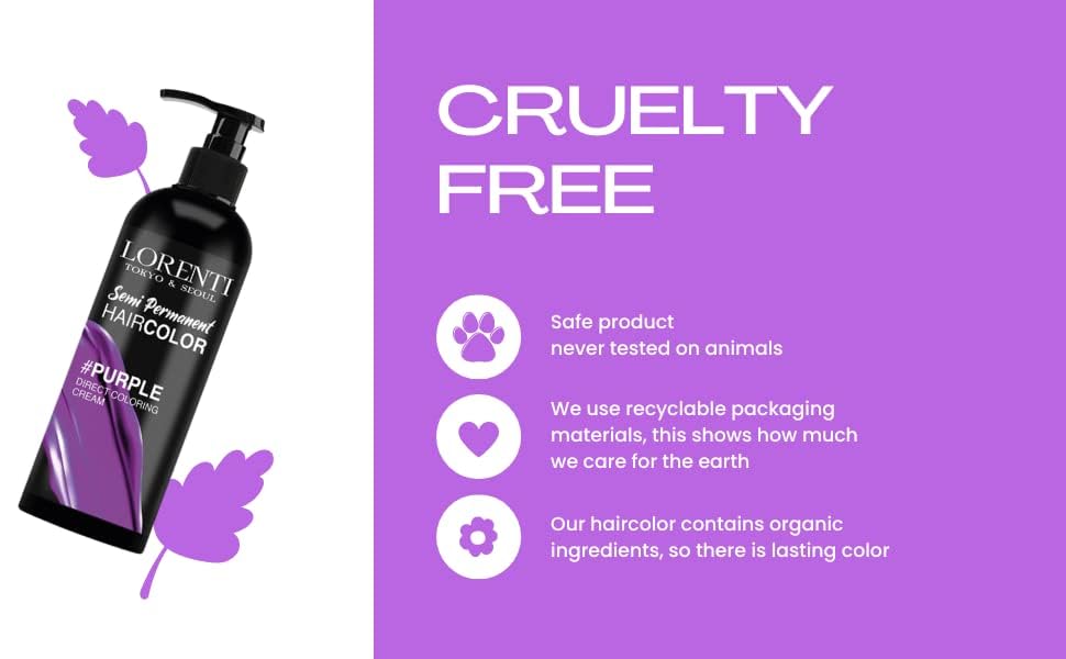 Lorenti Semi Permanent Direct Coloring Cream | Long Lasting Hair Colour Result | Purple 250ml