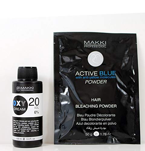 Makki MAKKI HAIR BLEACHING KIT 20 ACTIVE BLUE BLEACH POWDER 50g + OXY CREAM VOL 20 (6%) 100ml