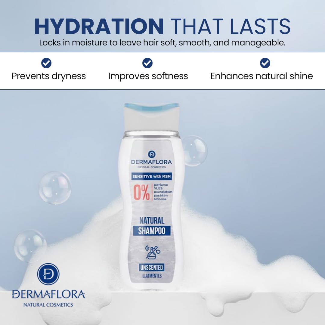 Dermaflora Sensitive with MSM Shampoo – 250ml | Sulfate & Paraben Free Hydrating Shampoo for Sensitive Scalp | Gentle Daily Hair Care for Dry, Damaged or Oily Hair
