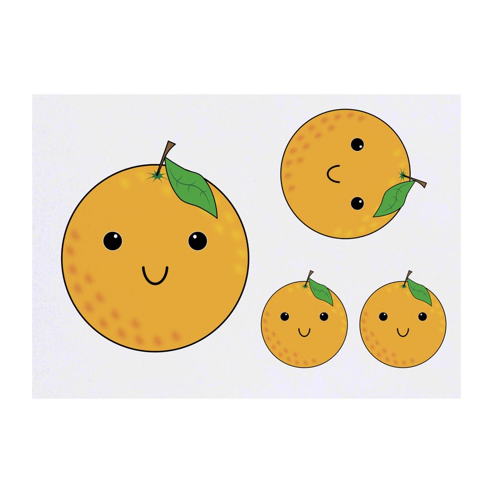Azeeda 4 x 'Cute Orange Fruit Face' Temporary Tattoos - Water Resistant, Skin-Safe, Non-Toxic Transfers, Mixed Sizes (TO00060334)