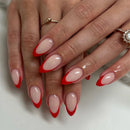 HERBINSOLS Almond False Nails - Red French Tip False Nails - Oval Short Medium Nude Press On Nails - Natural Removable Fake Nails With Glue - Acrylic Full Cover Stick On Nail For Women Daily Wear DIY Nail Art