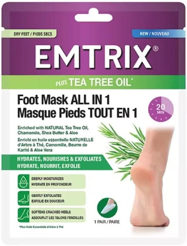 Emtrix Foot Mask Socks All in 1, Moisturising Foot Mask with Natural Tea Tree Oil, Designed to Hydrate, Exfoliate & Soften Cracked Heels in 20 Minutes for Baby Soft Feet - (3 Pair)