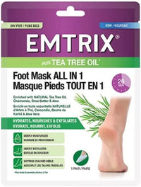 Emtrix Foot Mask Socks All in 1, Moisturising Foot Mask with Natural Tea Tree Oil, Designed to Hydrate, Exfoliate & Soften Cracked Heels in 20 Minutes for Baby Soft Feet - (3 Pair)