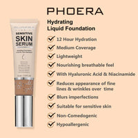 Phoera PHOERA Hydrating Serum Foundation, Hyaluronic Acid, Allantoin, Vitamin E, Tea Tree Oil Ideal For Dry And Sensitive Skin 12HR Skin Hydration, Medium Coverage, (MOCHA, 30ml)