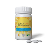 SunVit-D3 Vitamin D3 400IU with Added 600mg Calcium Tutti Frutti Tablets - Calcium and Vitamin D Tablets Support The Maintenance of Bone, Teeth, Muscle & Immune System - 60 Chewable Calcium Tablets