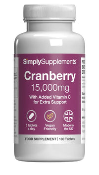 Simply Supplements Cranberry 15,000mg Tablets | High Strength Cranberry Extract | Vegan & Vegetarian Friendly | Now with Vitamin C for Immune Support | 360 Tablets = Up to 12 Months's Supply | Manufactured in The UK