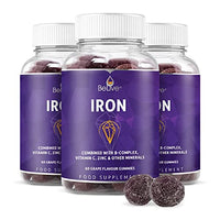 BeLive Iron Gummies Supplement with Vitamin C, A, Vitamins B Complex, Folate, Multivitamins for Women, Kids & Adults - Supports Energy, No After Taste, Vegan Supplements - Grape Flavor (180 Ct) (3 Pack)