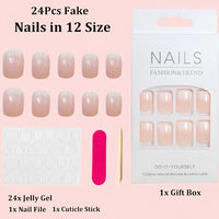 ruitao 24PCS Salon Acrylic French Nude Collection, Graceful, Medium Length Nude Fake Nails, Includes 24 False Nails, Nail Glue, Nail File, and Manicure Stick
