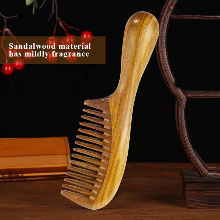 EQLEF Wide Tooth Wood Comb - Green Sandalwood Handmade Hair Comb for Men and Women