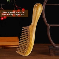 EQLEF Wide Tooth Wood Comb - Green Sandalwood Handmade Hair Comb for Men and Women