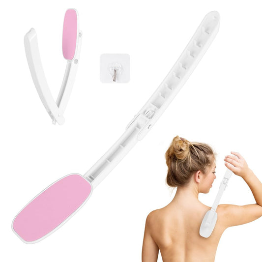 LOPHE Lotion Applicator for Back, Foldable Back Cream Applicator, Detachable Long Handled Cream Applicator, 2 in 1 Back Scrubber for Shower, Body Brush Bathing Accessories for Men Women (Pink)