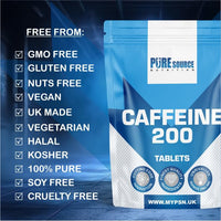 Caffeine Tablets 200mg Vegan Energy Tablet Pills Focus, Concentration, Energy Boost & Exercise Support Pre Workout Pill Improve Focus by Pure Source Nutrition (60 Tablets)