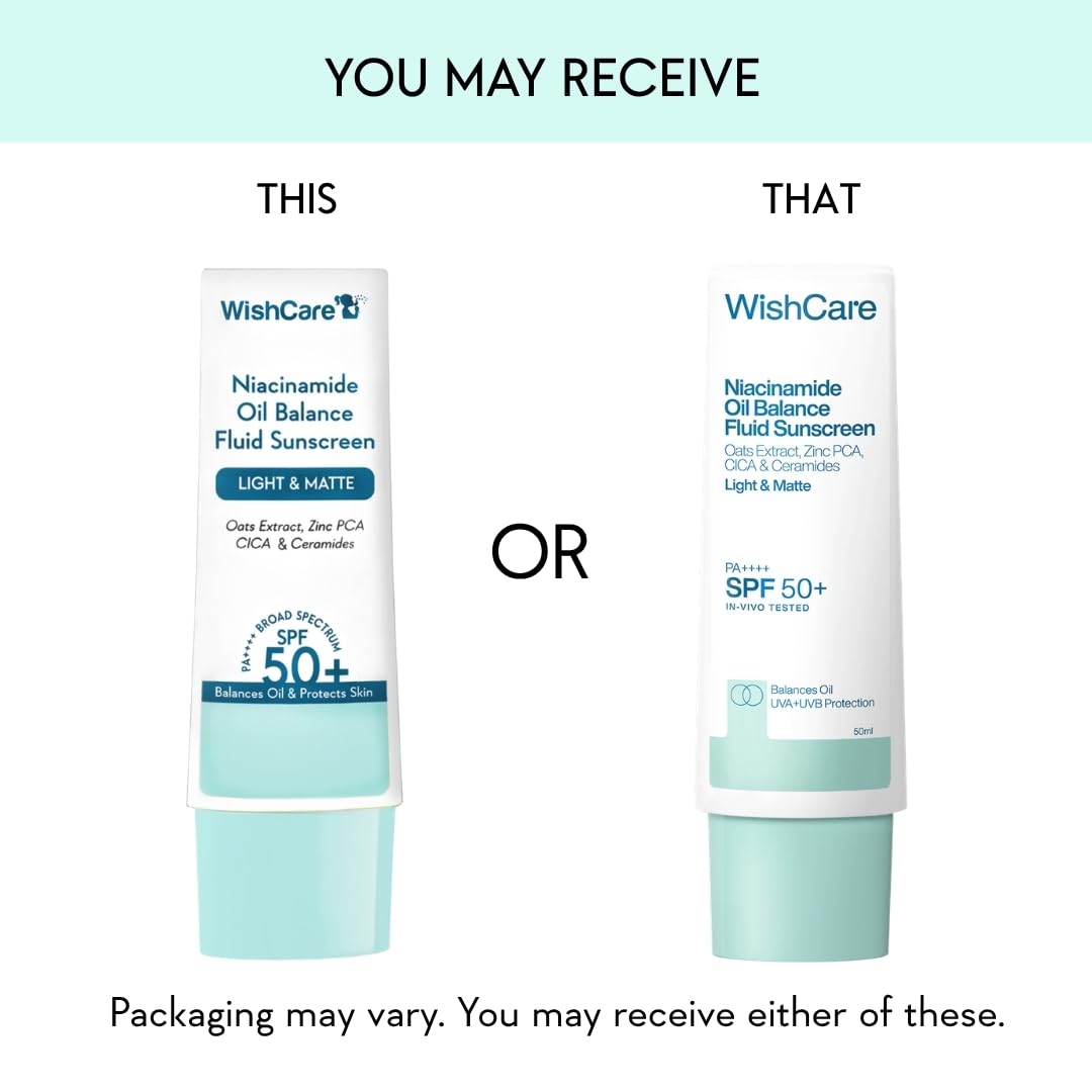 WishCare 5% Niacinamide Oil Balance Fluid Sunscreen SPF 50 PA++++ - Lightweight Matte Sunscreen SPF 50 for Oily Skin & No White Cast 50g