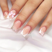 Dream Aurora 24 Pcs French False Nails White Tip,Press on Nails Medium Coffin Shape Bow Fake Nails with Design Rhinestones Glue on Nails French Nail Tips False Nails Supplies Full Cover Glossy Acrylic Nails