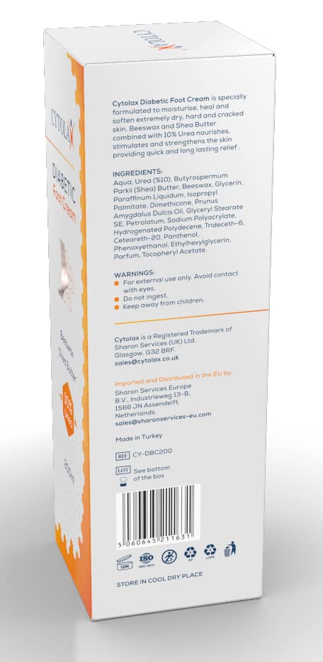 Cytolax Diabetic Foot Cream 200ml | with 10% Urea, Shea Butter, Beeswax | Softens & Moisturises Rough, Hard, Cracked, Callused Feet | Foot Care Cream to Improve Elasticity & Smoothen Skin