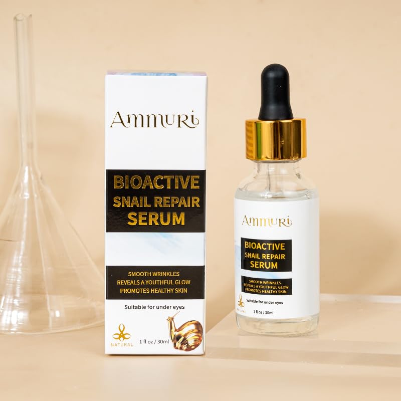 Ammuri Snail Collagen Serum Snail Secret Filtrate 96%, Bioactive Snail Skin Repair Serum Snail Mucin, Snail Secretion Anti-Ageing, Hyaluronic Acid Essence for All Skin Types