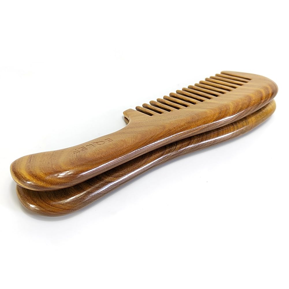 EQLEF Green Sandalwood Wide-tooth Natural comb, Large Sandal Wood Hair Comb Wooden Comb Anti Static Combs