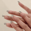 mgmxbsth Mgmxbsth 24Pcs Almond Fake Nails,Sliver Press on Nails,Frech Style Glossy Fake Nails, Stick on Nails with Designs Stick for Women and Girls (Casual)