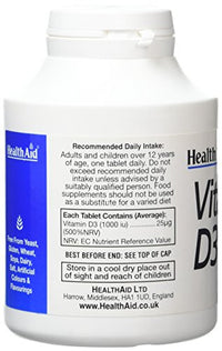 HealthAid Vitamin-D3 Vegetarian Tablets, 1000iu, Pack of 1000 Tablets