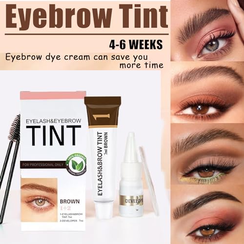 DMQ Eyebrow and Eyelash Set,Brown Eyebrow Color Cream,Eyebrow Dye Kit,Lasts Up to 4 Weeks,Formula Brow Tint with Brush,Brown eyelash dye