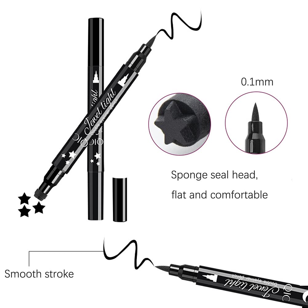 Eyeliner Stamp-OCHILIMA Double-sided Liquid Eyeliner Pen with Eye Makeup Stamp, Waterproof, Double Sided & Long Lasting Seal Tattoo Makeup Tool Red Black Stamp Pen (Red star Black love)