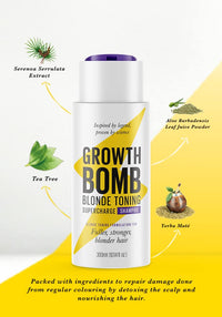 Growth Bomb Blonde Toning Supercharge Shampoo 300ml - For fuller, stronger blonder hair. Yerba Maté. Natural Ingredients. Stimulates Growth.