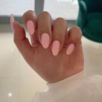 SXVME Light Pink Press-on Nails Short Oval - Simple Acrylic for Daily Wear, Natural Glue on Almond Solid Gel Full Coverage