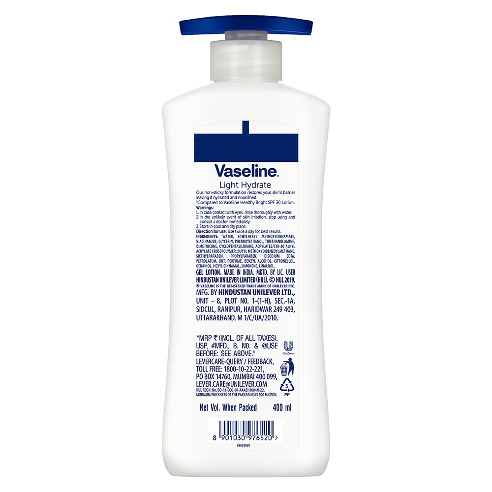 Vaseline Light Hydrate Serum In Lotion, 400 ml | Superlight & Non-Sticky for Hydration Boost