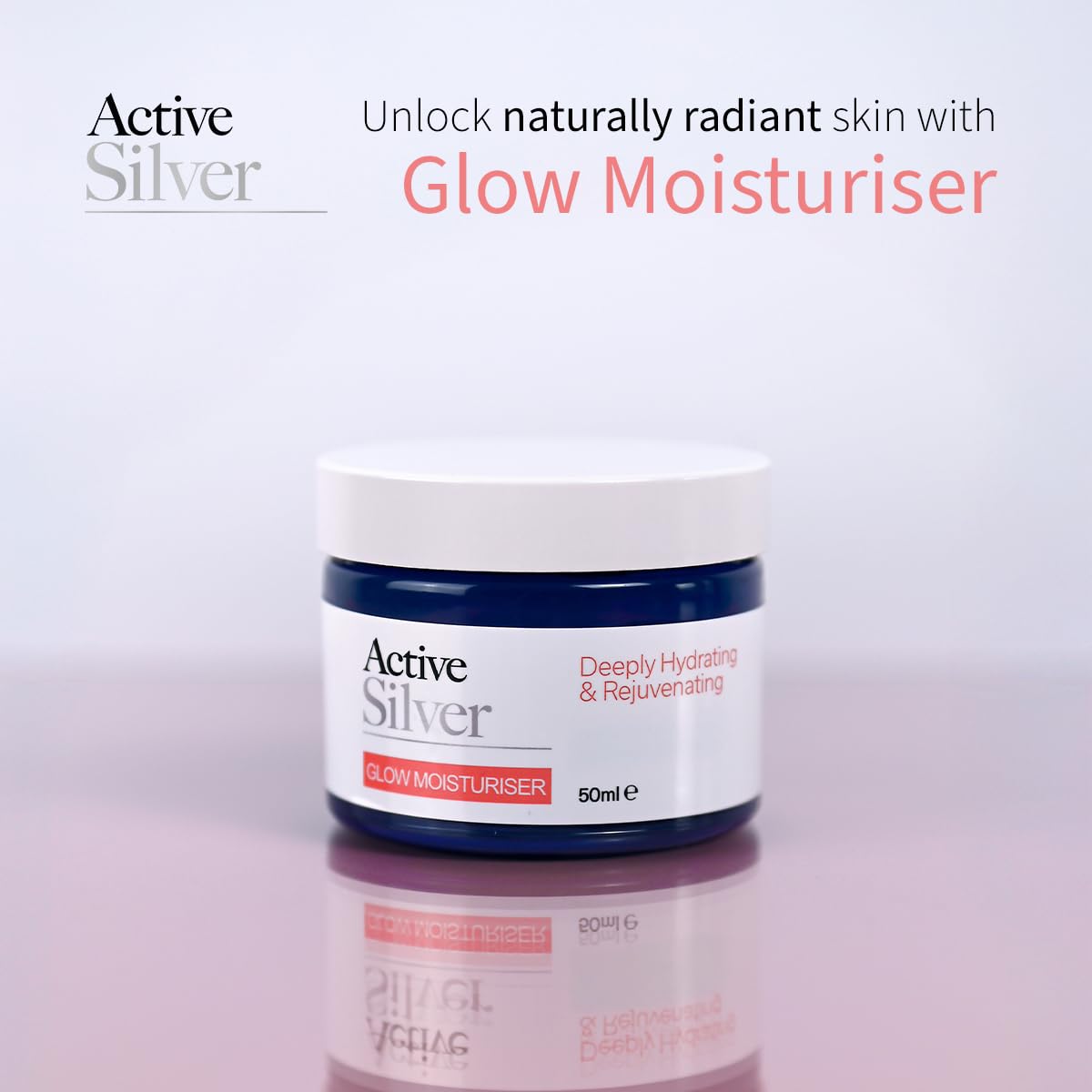 Active Silver GLOW Skin Moisturiser (50ml), Colloidal Silver and Colloidal Gold Premium Facial Moisturiser with Gold and Silver Particles and Aloe Vera, Vegan-Friendly