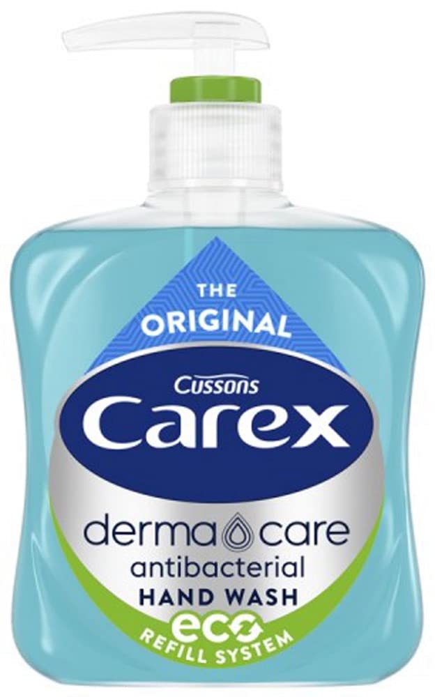 Kingdom Supplies Carex Antibacterial Hand Wash Derma Care Original and Aloe Vera Set 2 x 250ml Eco Refill System Bottles