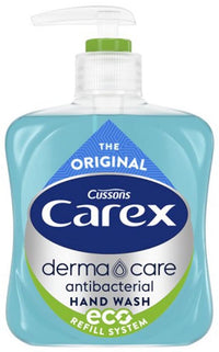 Kingdom Supplies Carex Antibacterial Hand Wash Derma Care Original and Aloe Vera Set 2 x 250ml Eco Refill System Bottles