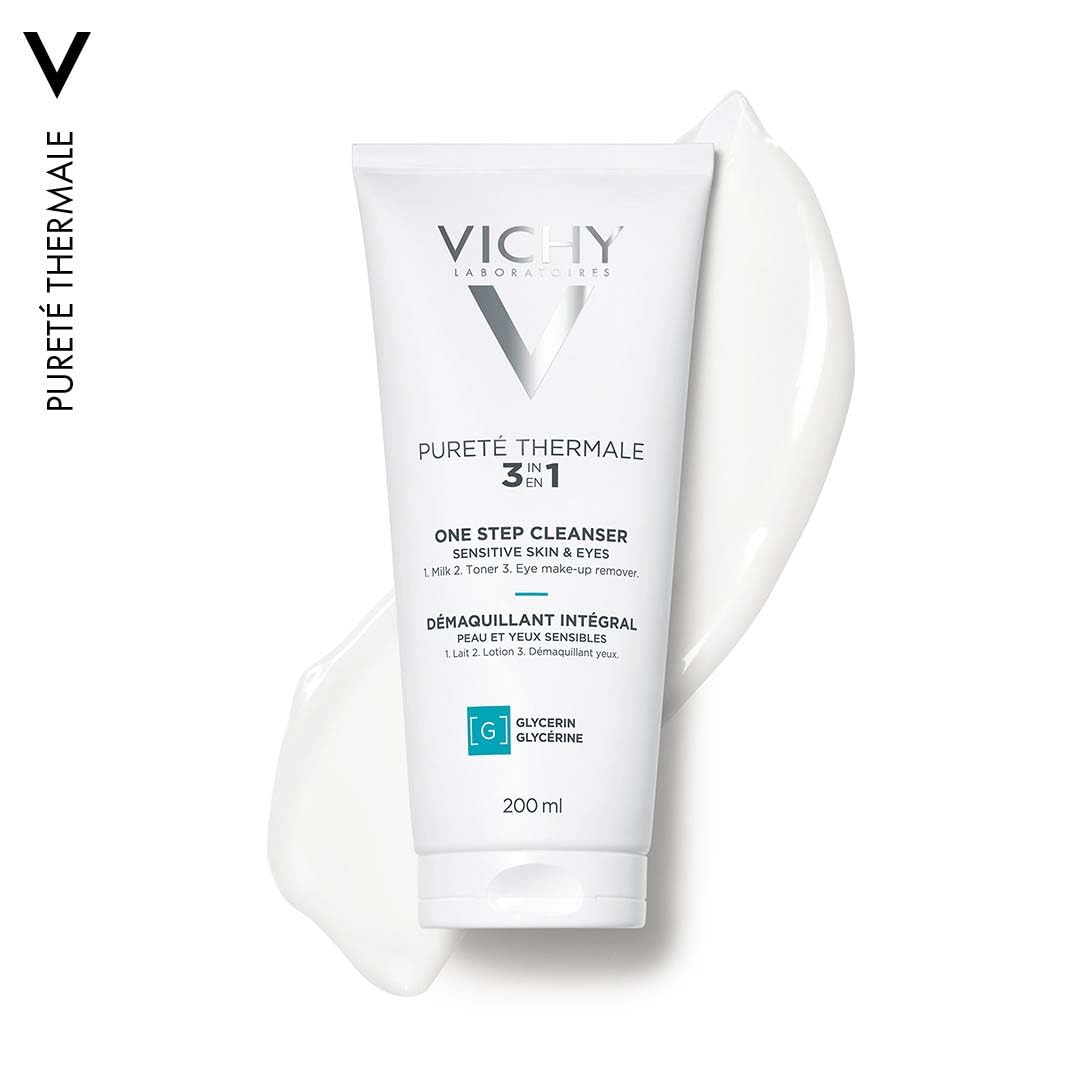 VICHY Vichy Pureté Thermale 3-in-1 One Step Cleanser, Triple Action Makeup Remover, Cleansing Milk and Toning Lotion for Sensitive Skin, Enriched with Volcanic Water, 200ml